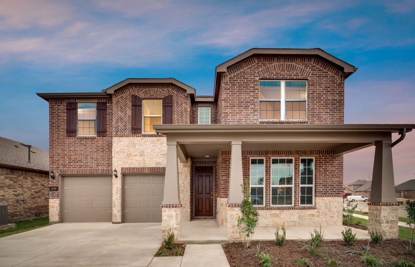 Albany:The Albany, a two-story home with 2-car garage and shutters