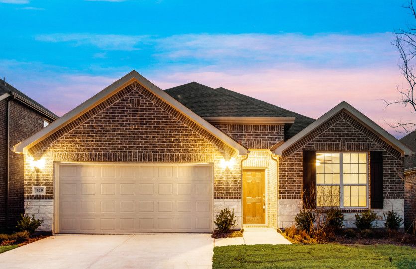 Sheldon:The Sheldon, a one-story home with 2-car garage, shown with Home Exterior B