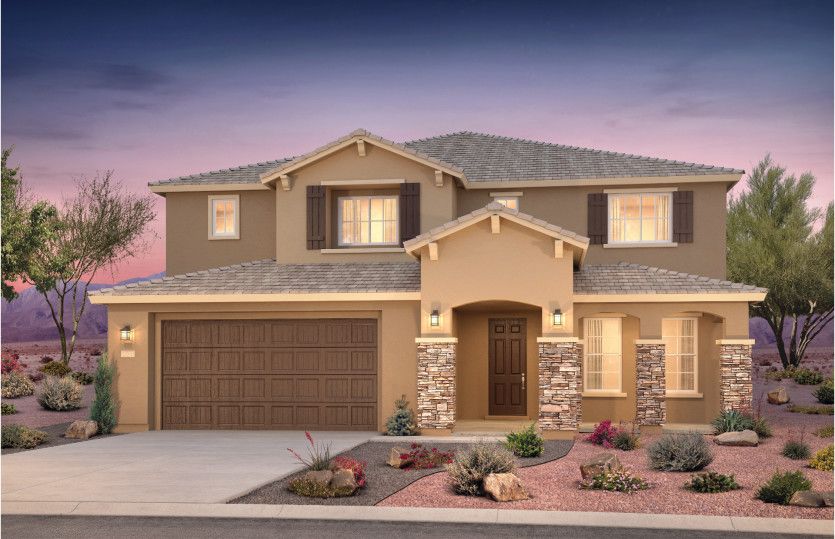 Willowbrook:Exterior rendering shown in design style B. This design features decorative stone accents for maximu