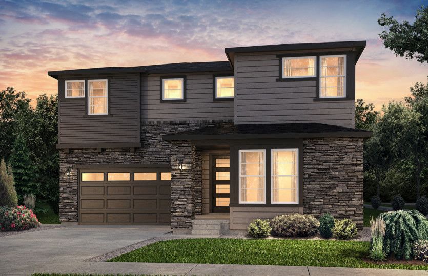 Brinnon II:Elevation B adds a contemporary twist with wood and stone accents that complement the architecture o