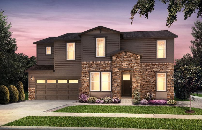 Westport:The Westport shown in Elevation A designed with classic shake siding, pitched gable roofs, and styli