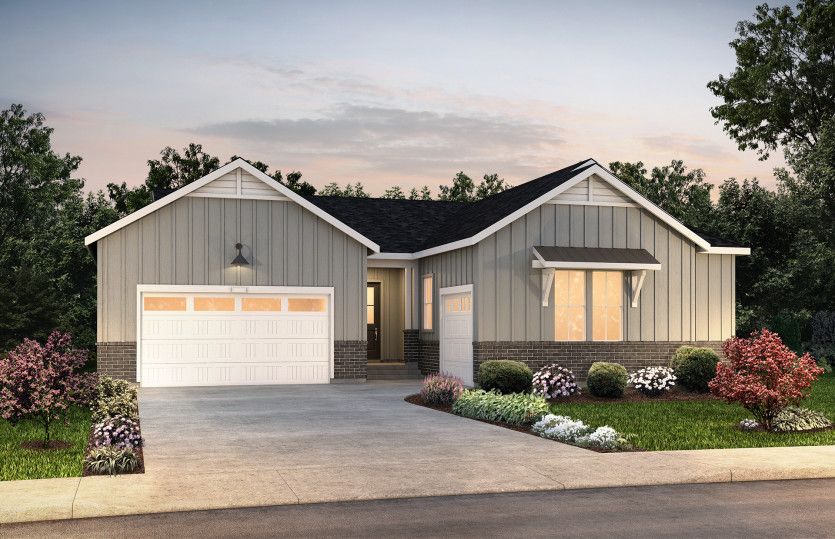 Andria:Single-story Andria shown in Elevation A with a three-car garage.