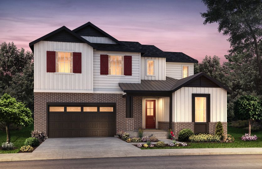 Preston:Two-story Preston plan shown in Elevation A with a three-car garage.