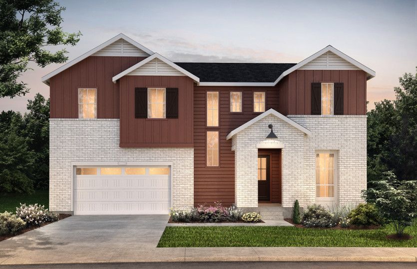 Rodeo:Two-story Rodeo plan shown in Elevation A with a three-car garage.