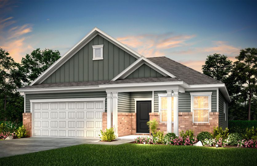 Exterior:Morgan Exterior L32S with brick accents and a 2-car garage