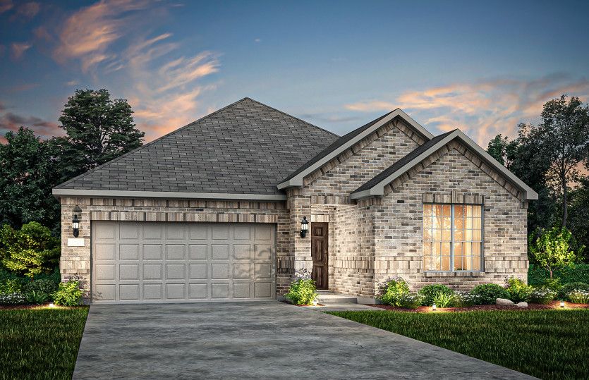 Exterior:The Orchard, a one-story home with 2-car garage, shown with Home Exterior 31 *Model representation