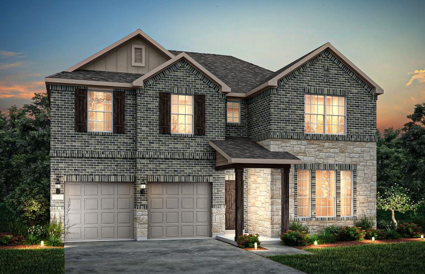 Exterior:The Albany, a two-story home with 2-car garage, shown with Home Exterior 35 *Model representation