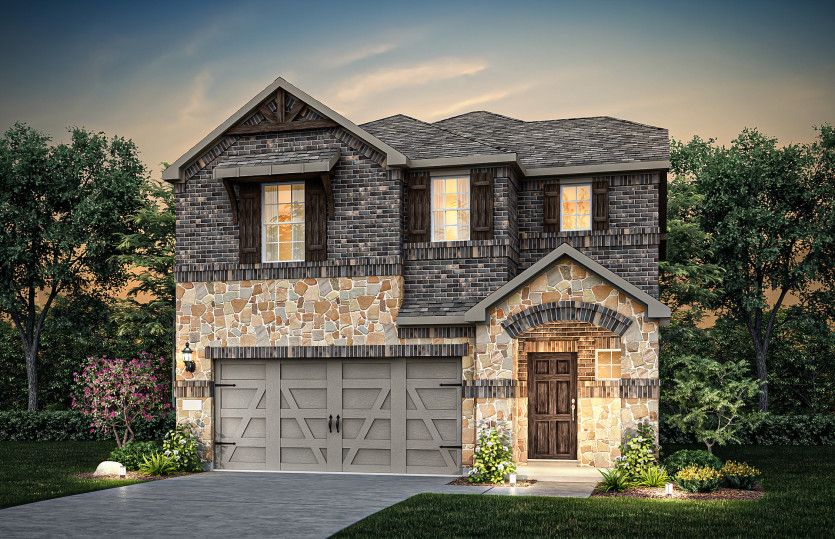 Alexander:The Alexander, a two-story home with 2-car garage, shown with Home Exterior U