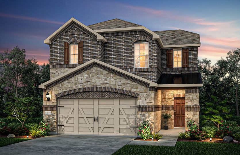 Exterior:The Nelson, a two-story home with 2-car garage, shown with Home Exterior N