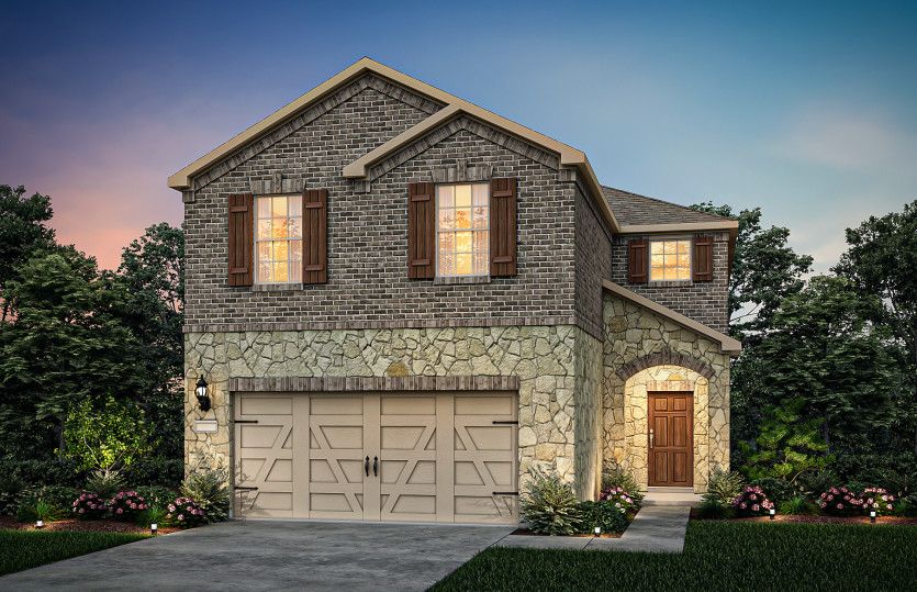Exterior:The Rybrook, a two-story home with 2-car garage, shown with Home Exterior L *Model representation