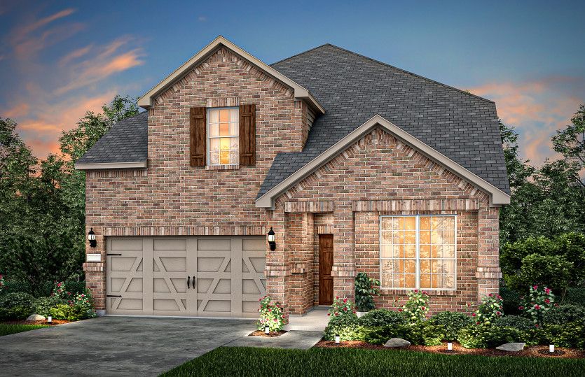 Exterior:The Riverdale, a two-story home with 2-car garage, shown as Home Exterior A *Model representation