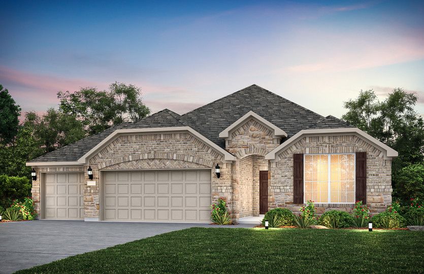 Exterior:The McKinney, a one-story home with 3-car garage, shown as Home Exterior C