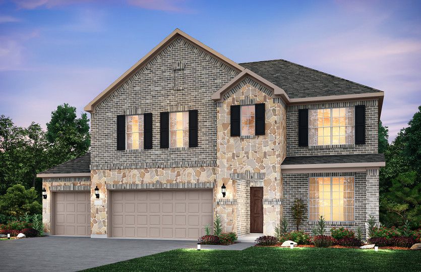 Exterior:The Caldwell, a 2-story home with a 3-car garage, showing home exterior B *Model representation
