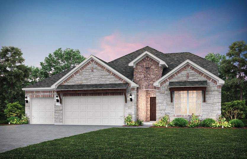 Mooreville:The Mooreville, a two-story new construction home with 3-car garage, shown with Home Exterior D