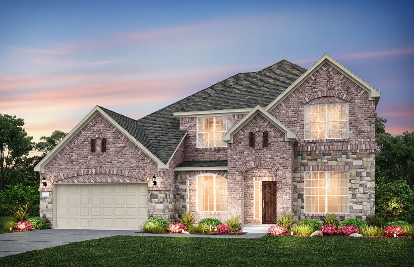 Exterior:The Lawson, a two-story home with 2-car garage, shown as Home Exterior D