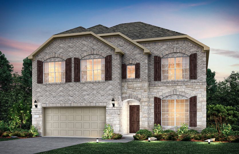 Exterior:The Caldwell, a two-story home with 2-car garage, shown as Home Exterior C *Model representation