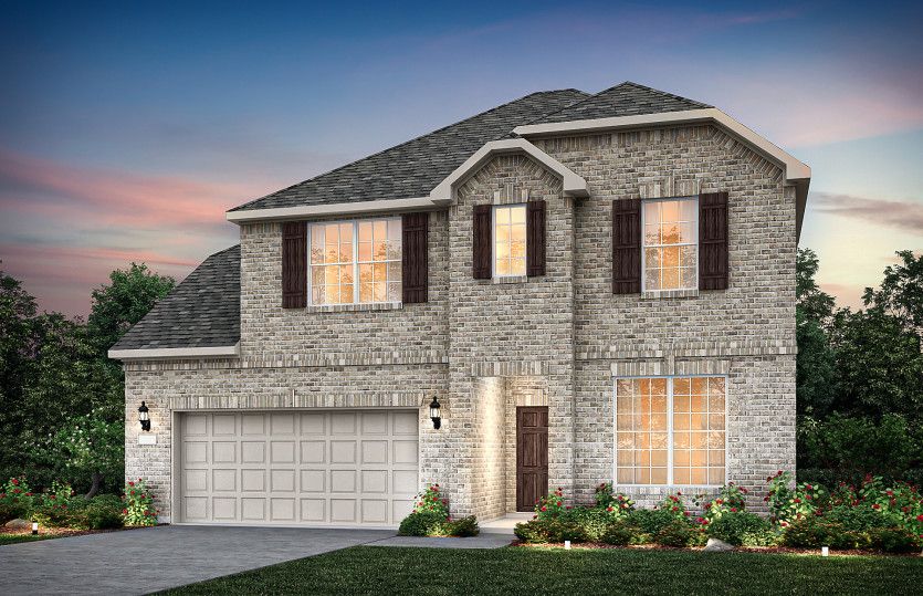 Exterior:Exterior B with shutters, and 2-car garage with additional storage