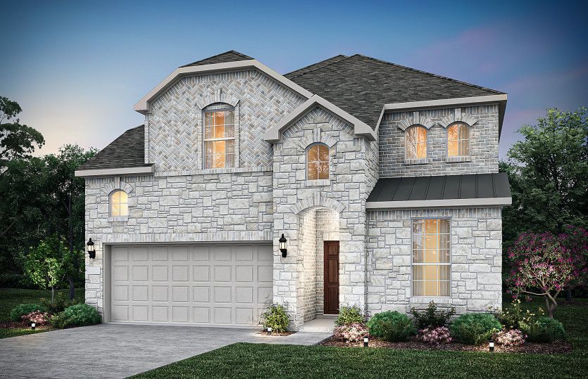 Exterior:The Riverdale, a two-story home with 2-car garage, shown as Home Exterior I *Model representation