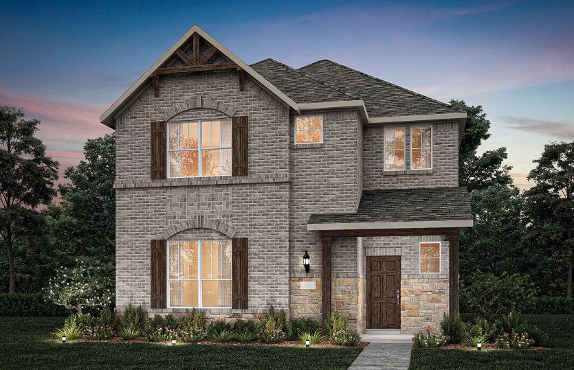 Exterior:The Highwater, with covered front porch and 2-car rear-entry garage, shown as Exterior B*model representation