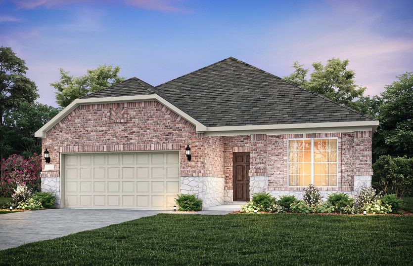 Burnet:Exterior 35, with stone accents and a 2-car garage with extra storage space