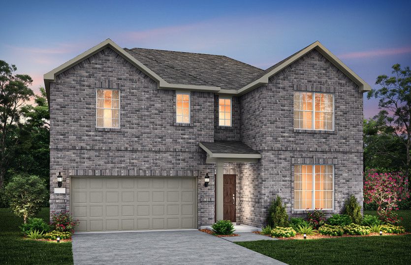 Exterior:The Albany, a two-story home with 2-car garage, shown with Home Exterior 33 *Model representation