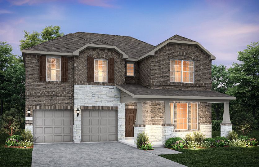 Exterior:The Albany, a two-story home with 2-car garage, shown with Home Exterior 37