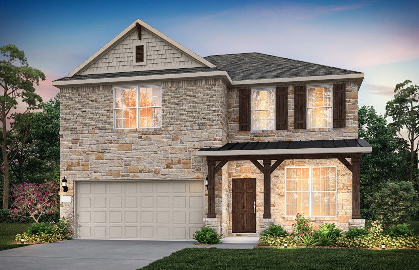 Exterior:The Hamilton, a two-story home with 2-car garage, shown as Home Exterior C