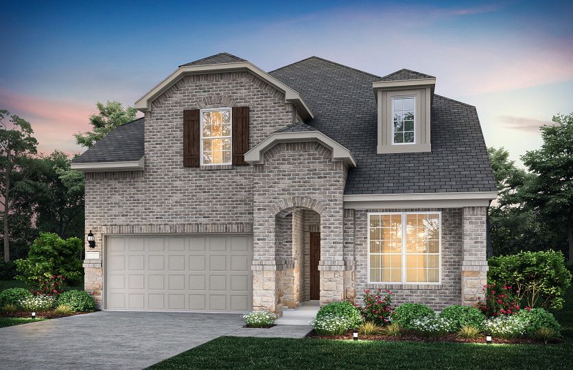 Exterior:The Riverdale, a two-story home with 2-car garage, shown as Home Exterior B *Model representation