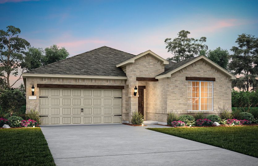 Exterior:The Orchard, a one-story home with 2-car garage, shown with Home Exterior 32 *Model representation