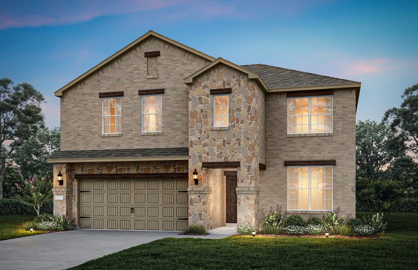 Exterior:The Sweetwater, a two-story home with 2-car garage, shown with Home Exterior 34 *Model representation