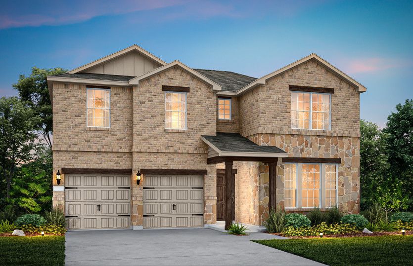 Exterior:The Albany, a two-story home with 2-car garage, shown with Home Exterior 34 *Model representation