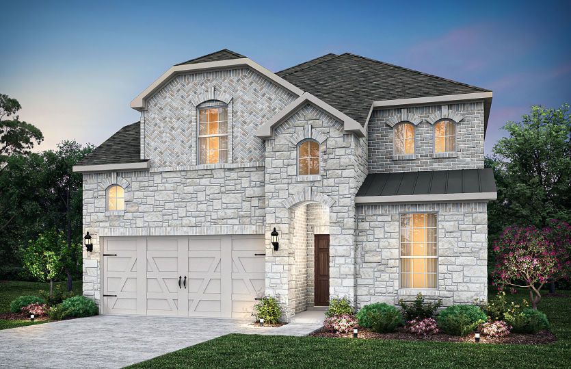 Exterior:The Riverdale, a two-story home with 2-car garage, shown as Home Exterior I *Model representation