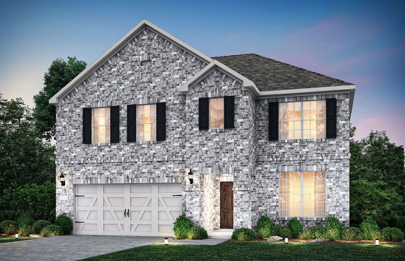 Exterior:The Caldwell, a two-story home with 2-car garage, shown with Home Exterior A
