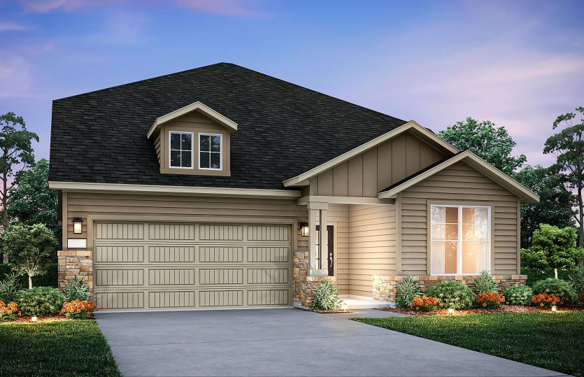 Exterior:The Keller, a two-story home with 2-car garage, shown with Home Exterior 38 *Model representation