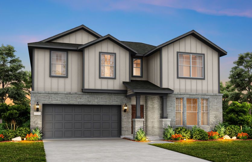 Exterior:The Albany, a two-story home with 2-car garage, shown with Home Exterior 39