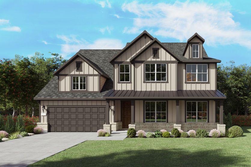 Electra:The Electra, a two-story new home design shown with home exterior HC 202