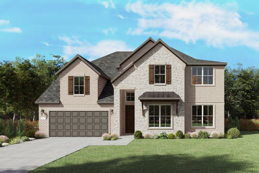 Exterior:The Electra, a two-story new home design shown with home exterior FC 201