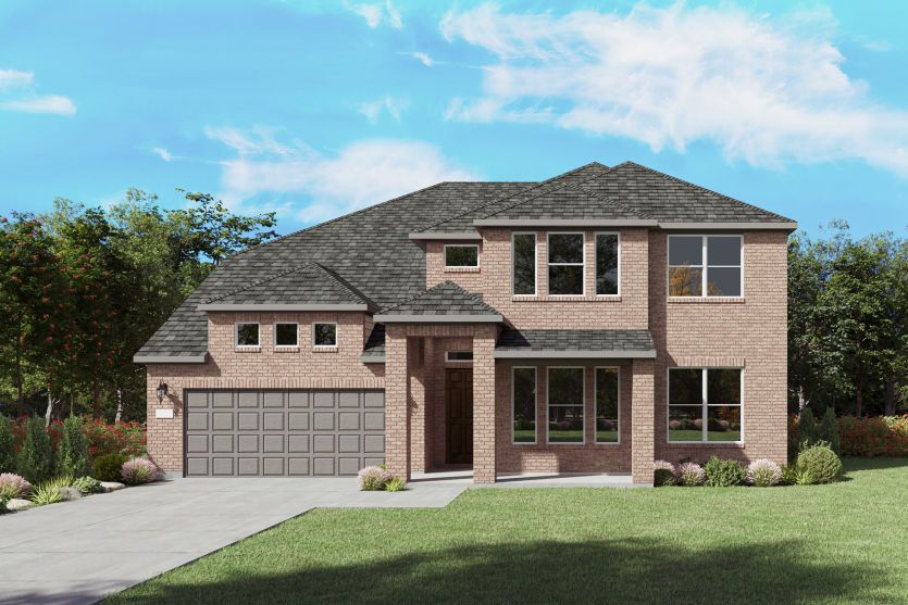 Exterior:The Electra, a two-story new home design shown with home exterior TR 201