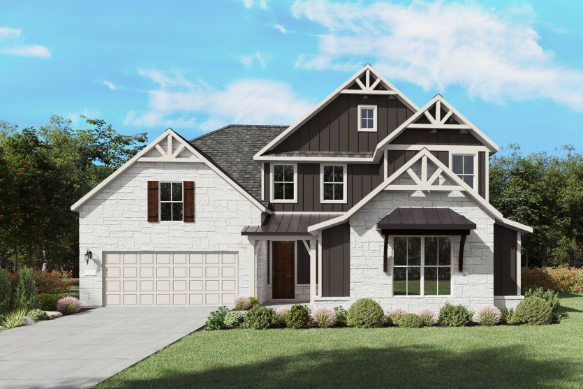Gillett:The Gillett, a two-story new home design shown with home exterior HC 202