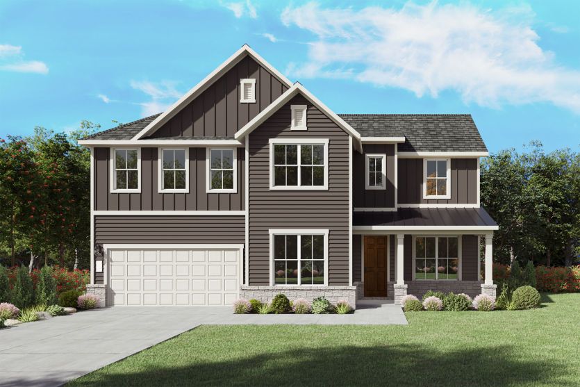Oglesby:The Oglesby, a two-story new home design shown with home exterior HC 201