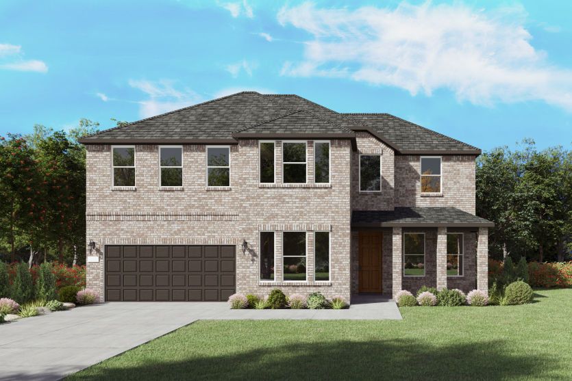 Exterior:The Oglesby, a two-story new home design shown with home exterior TR 201