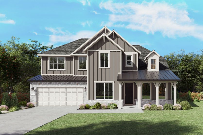 Ferris:The Ferris, a two-story new home design shown with home exterior HC 202