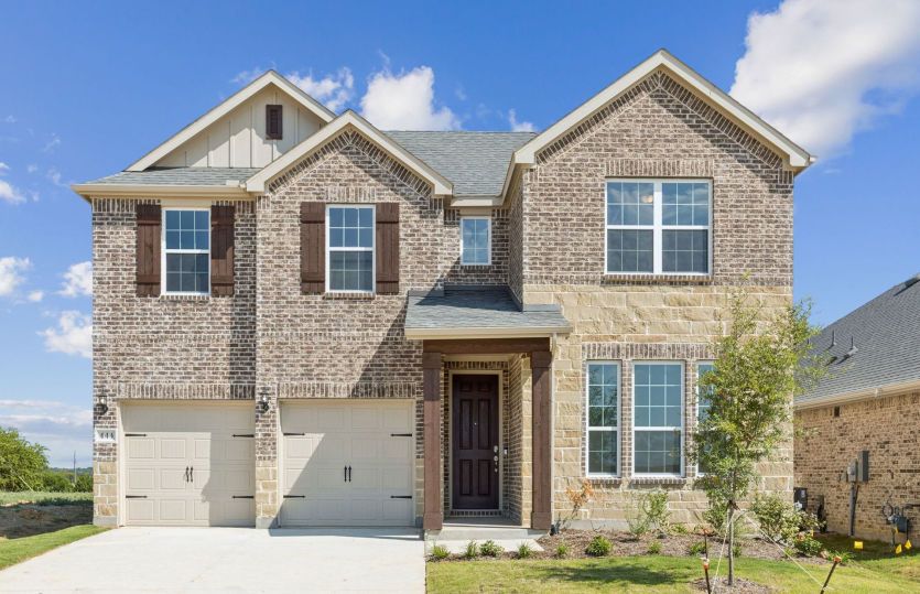 Exterior:The Albany, a two-story home with 2-car garage
