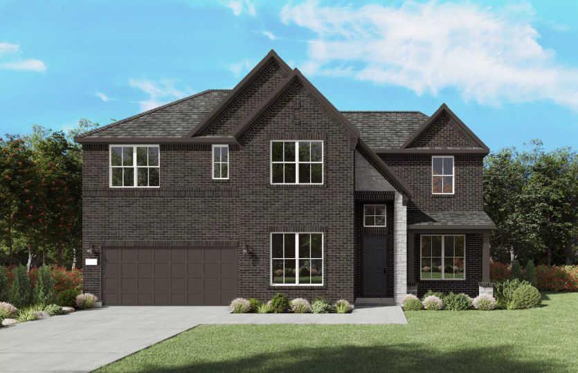 Exterior:The Oglesby, a two-story new home design shown with home exterior FC 202 *Model representation