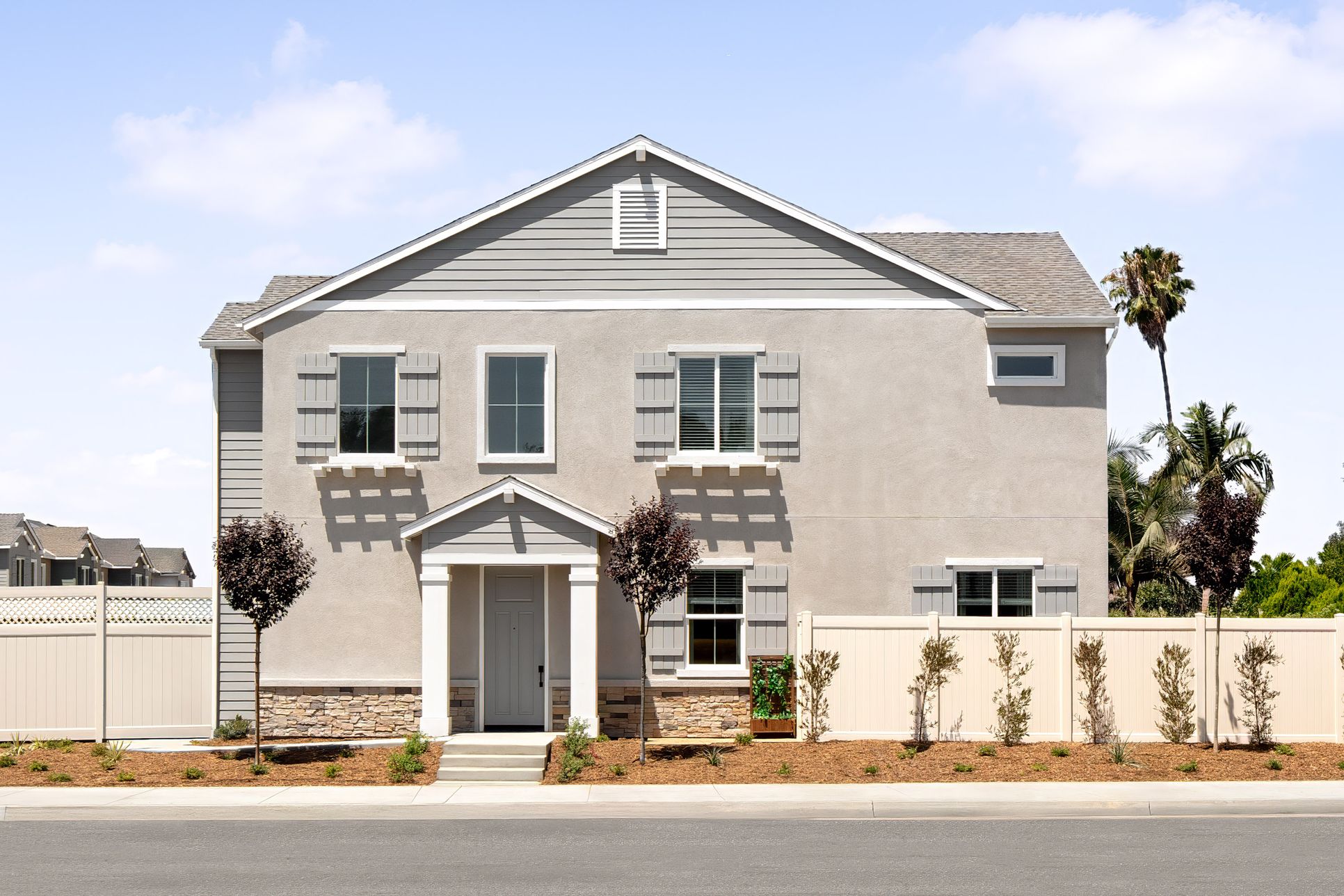 Exterior:Exterior photograph of Plan 1C model home, single-family home.