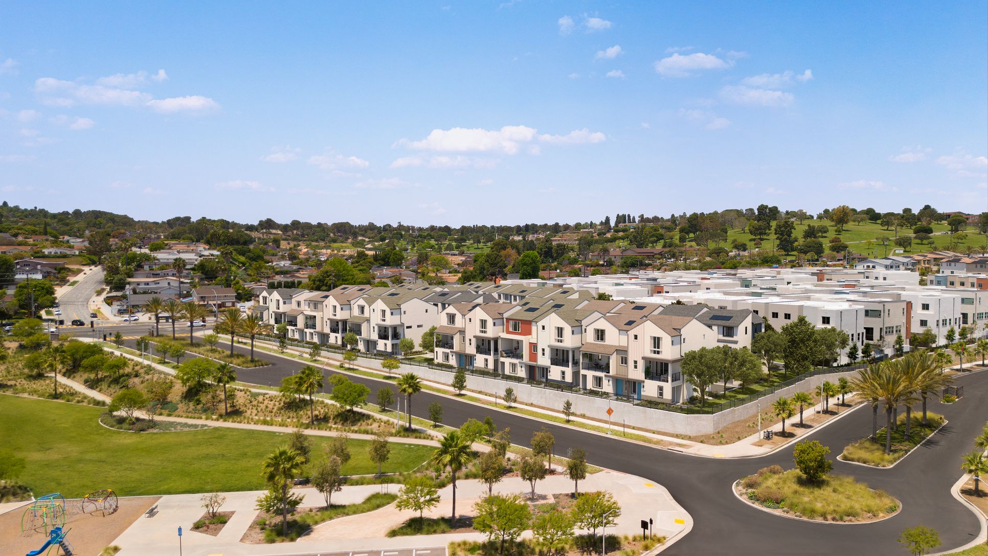 Exterior rendering:Aerial rendering of community superimposed on actual site