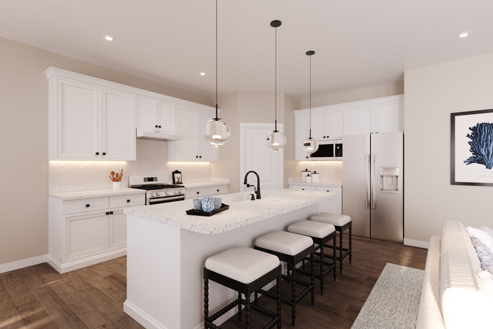 A bright, open kitchen with generous island seating—perfect for gathering, cooking, and hosting.?