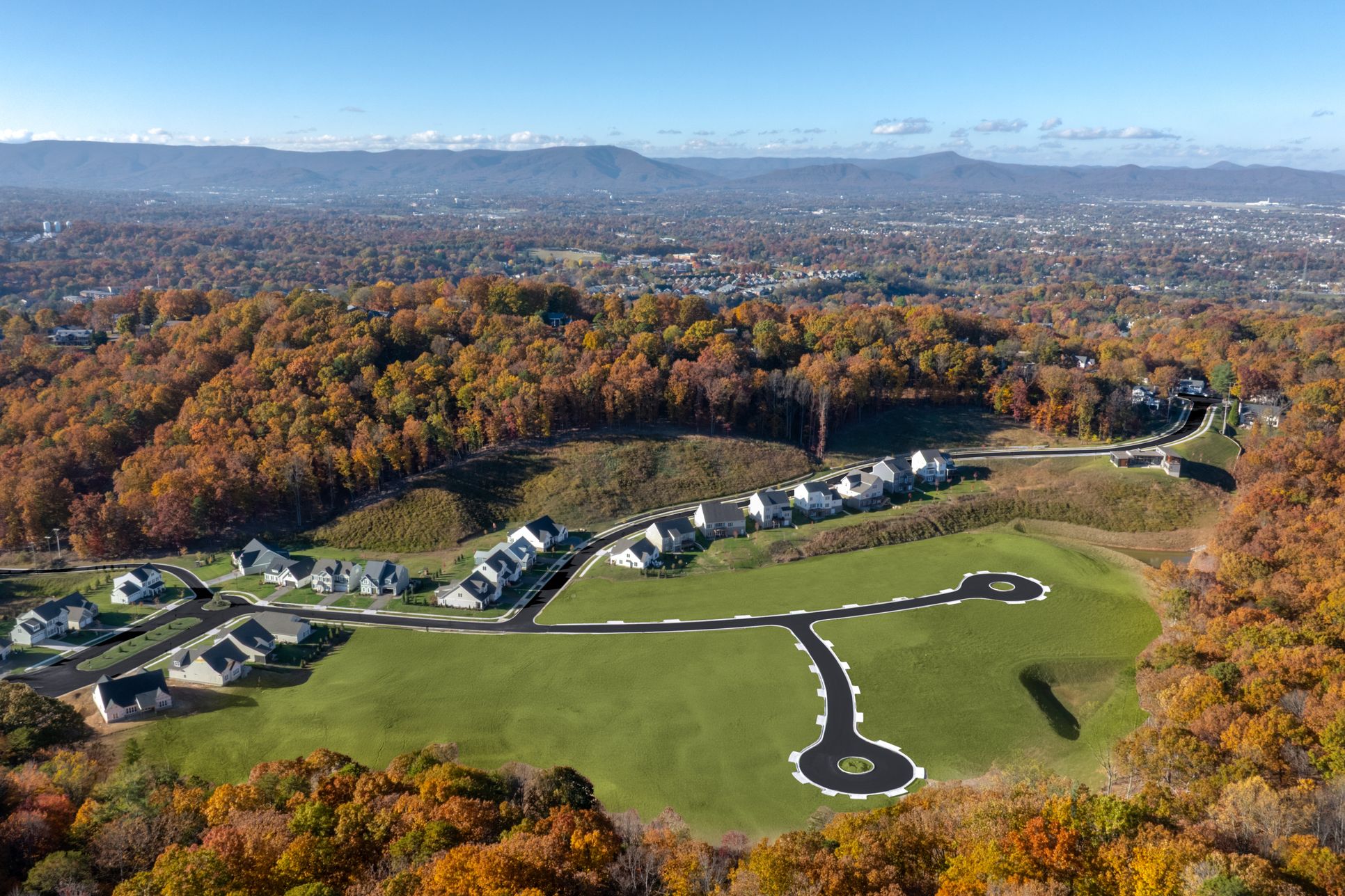 A tucked away community of sidewalk-lined cul-de-sacs w/ direct access to the Chestnut Ridge Trail.