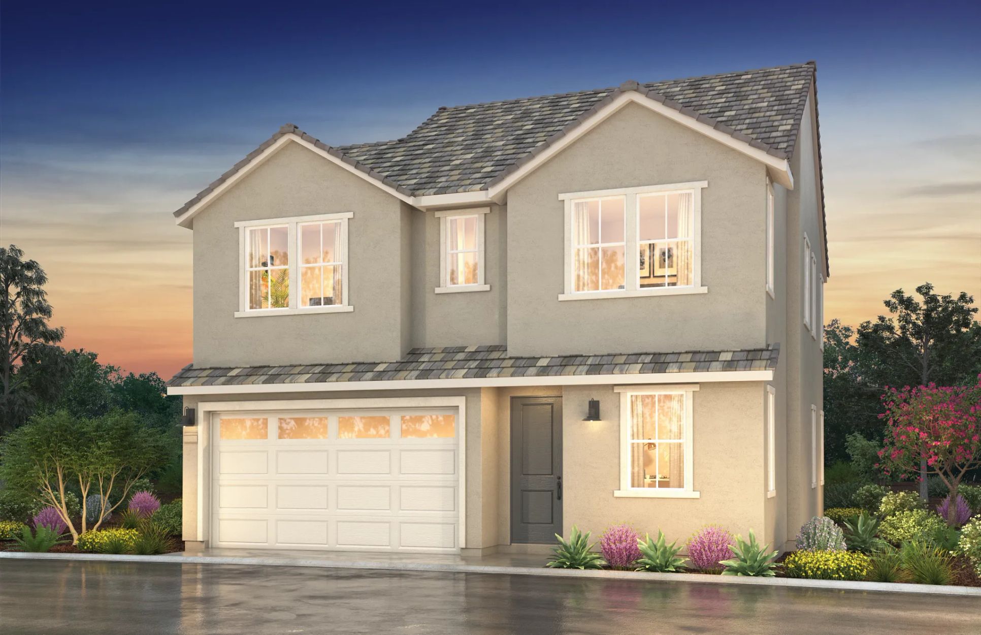 artist rendering of single family home farmhouse e:Exterior A