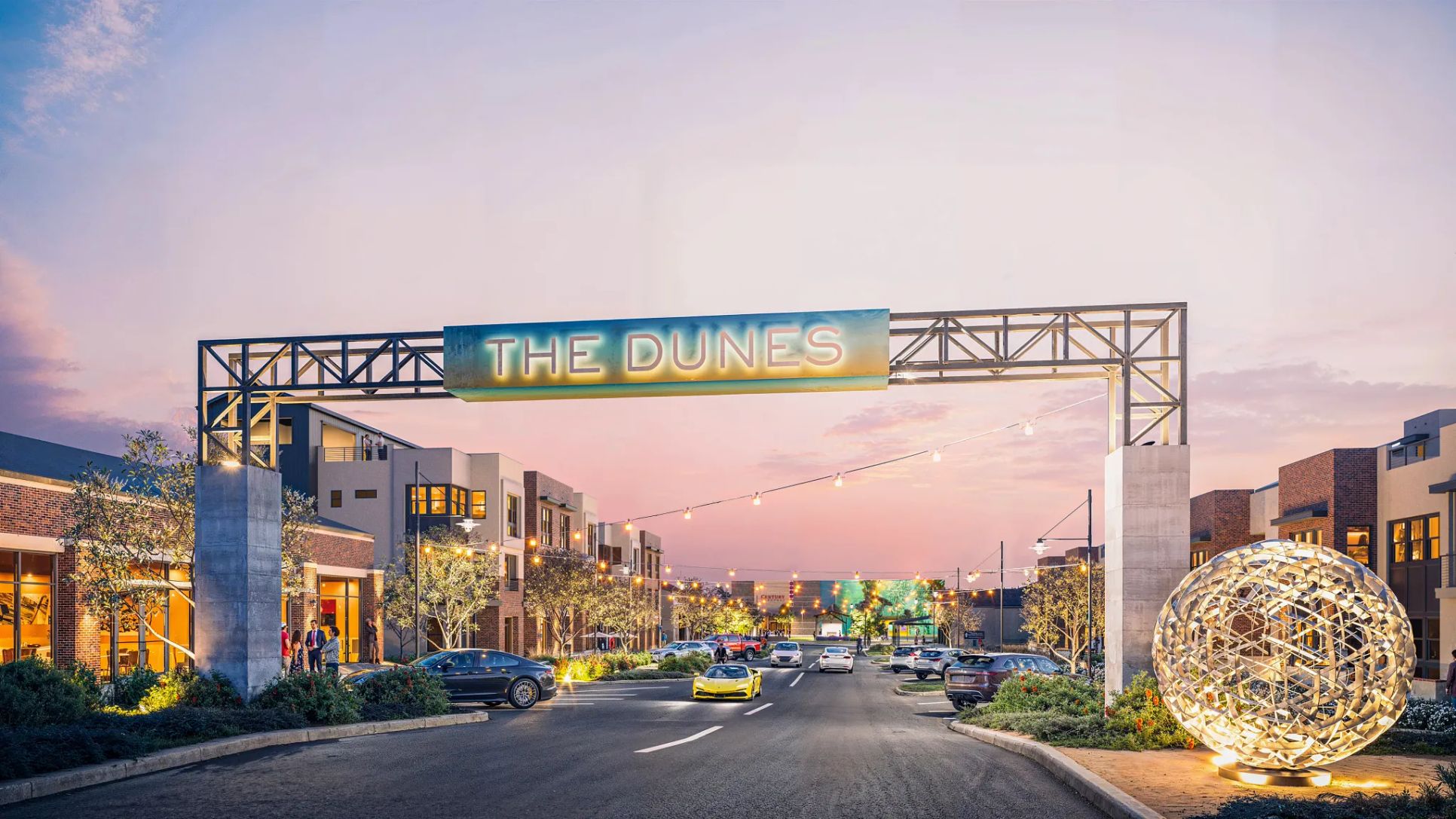 The Dunes Promenade and Rooftops Entry monument ar